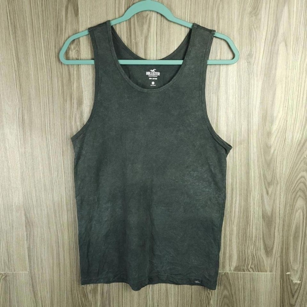 Hollister Mens Tank Top Small Dark Gray Acid Wash Cotton Sleeveless Scoop‎ Neck